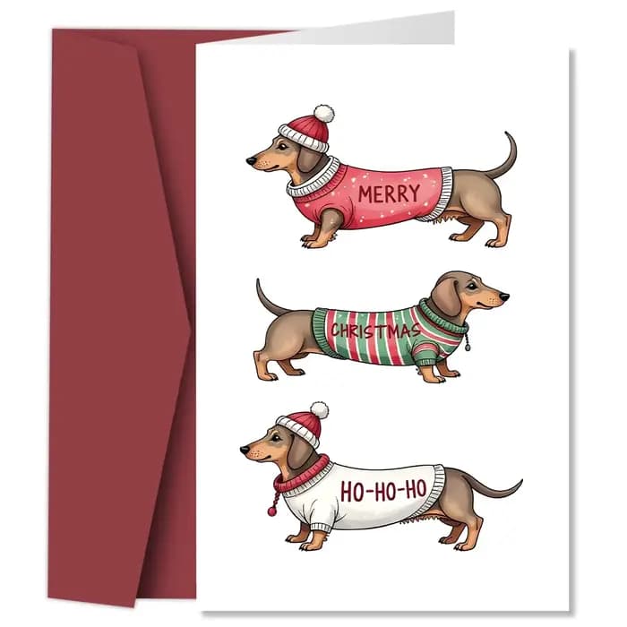 Carte de vœux de teckel de Noël, carte de Noël au design de chien avec enveloppe, cartes cadeaux pou