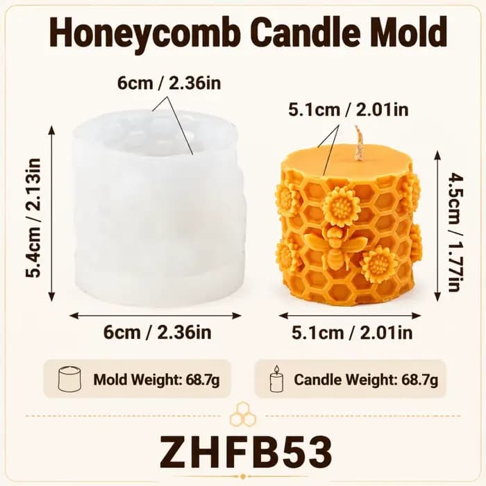 Moule en silicone nid d'abeille pour bougies DIY, idéal pour bougies en cire d'abeille, abeilles et 