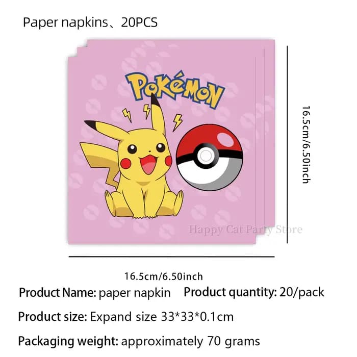 Papier Pokemon serviette décoration de fête Pikachu serviette d'anniversaire pokemon papier mouchoir