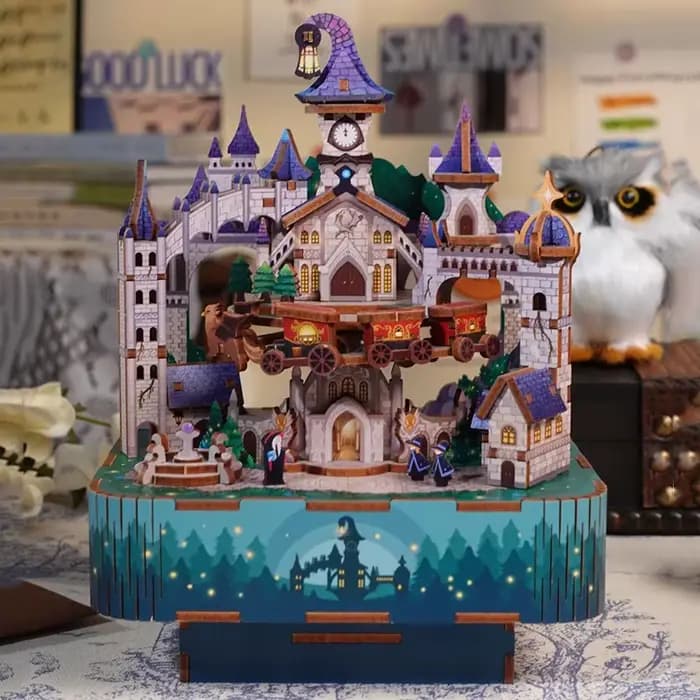 Boîte à musique château magique, liquidation, Kits de construction de maquettes en bois, puzzle 3D a
