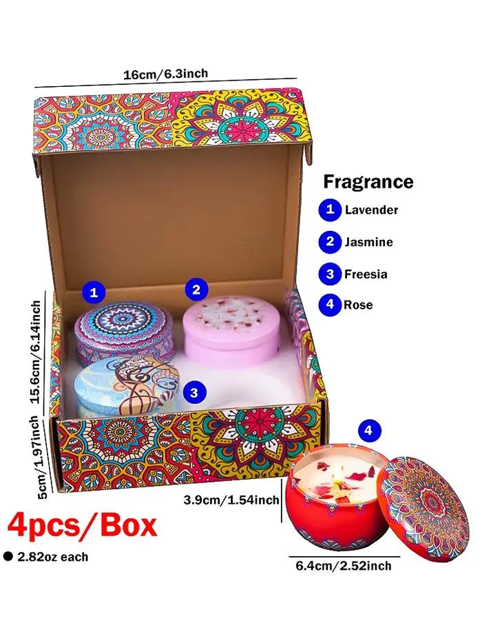 Ensemble de 4 bougies parfumées en boîte, cadeau, motifs arabes islamiques, bougie parfumée en pot, 