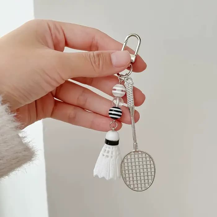 Porte-clés à breloques sur le thème du Badminton, loisirs, chaîne de sac, raquette, volant, perles e