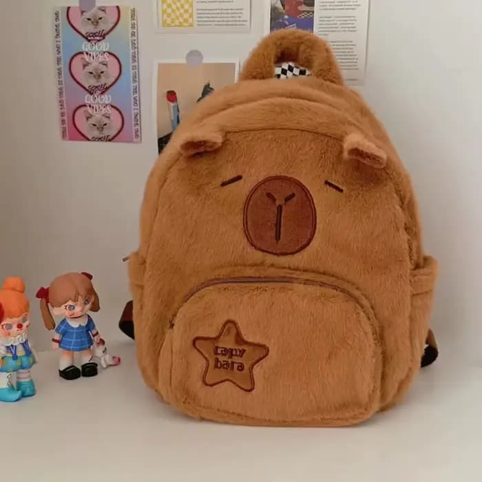 Kawaii Capybara sac à dos en peluche pour femmes polyvalent dessin animé drôle Capibala sac à bandou