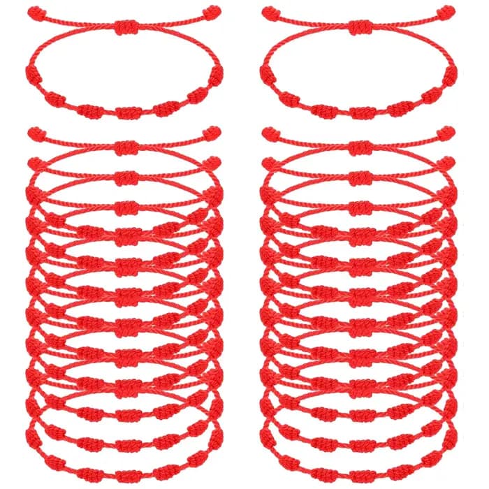 100 pièces fait à la main 7 noeuds Bracelet à cordes rouges pour la Protection des amoureux amulette