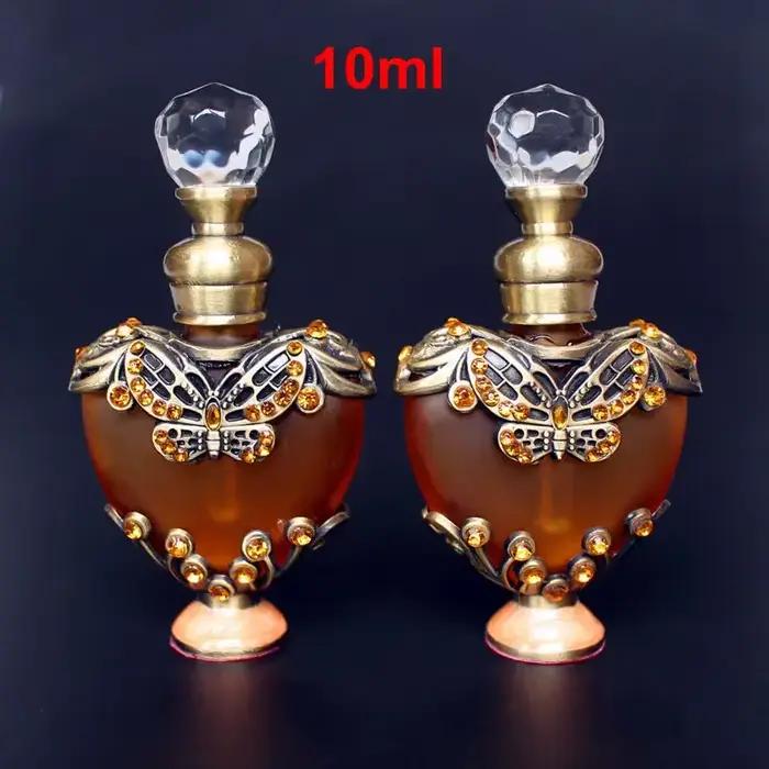 Bouteille de parfum en métal en forme de cœur Vintage de 10ml, bouteilles d'huiles essentielles élég