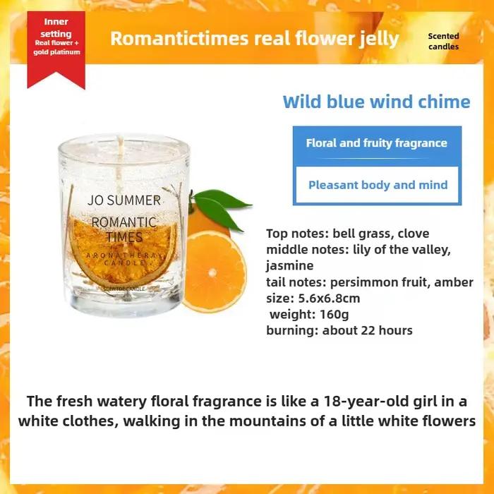 Bougie parfumée en cire de gelée de vrais fleurs, huile essentielle de chambre à coucher, tasse en c