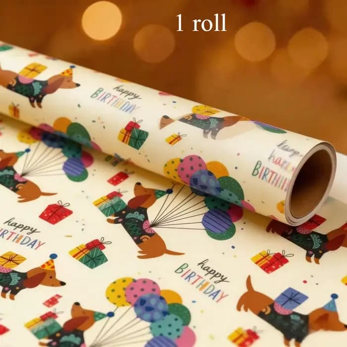1 rouleau de papier cadeau coloré pour anniversaire, motif Teckel |   Rouleau de 43 cm x 300 cm pour