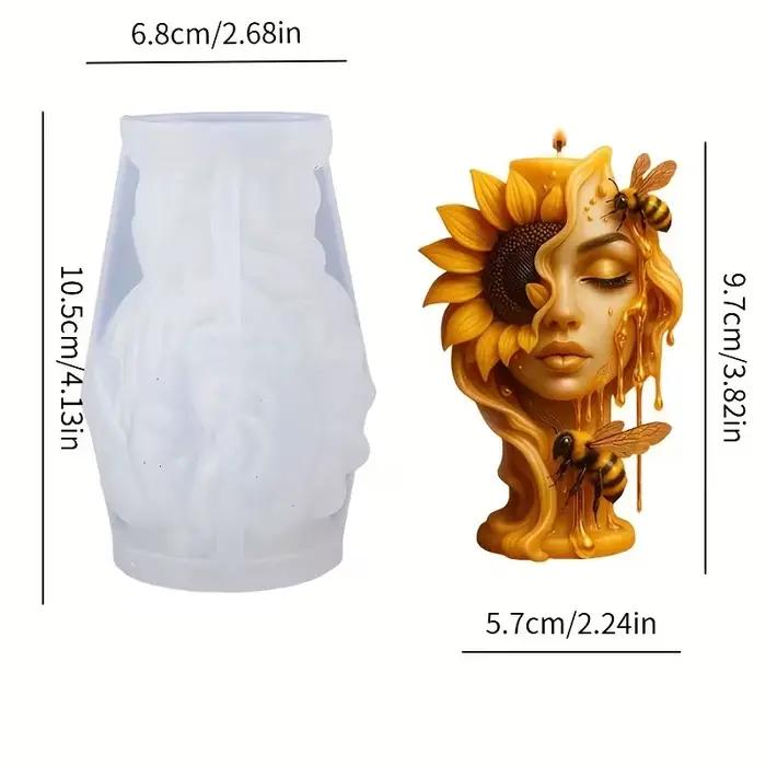 Moule à bougie tournesol et abeille, un moule artistique en relief tridimensionnel avec un tournesol