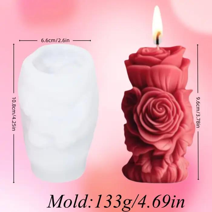 Moule en Silicone pour bougie pilier Rose 3D, cadeaux de saint-valentin, bricolage, colonne de fleur