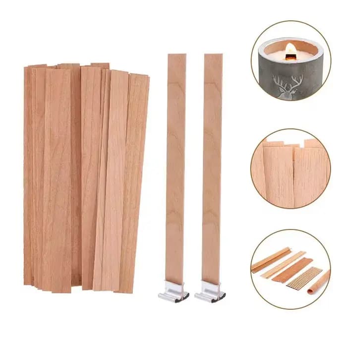 Mèche de bougies en bois, 20 pièces, Kit de fabrication de bougies, noyau de bougie sans fumée avec Base à Clip, bougie faite à la main, noyau en bois