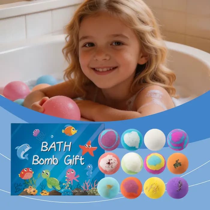Ensemble de 12 bombes de bain pour enfants, faites à la main, naturelles, méga bulles, surprise, amusantes, respectueuses de la peau, Kit de bain moussant, jouets océaniques, cadeau