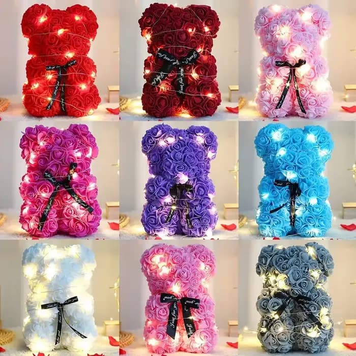 Ourson en roses artificielles, fausses fleurs, pour la Saint-Valentin, pour la fête des mères, pour une femme