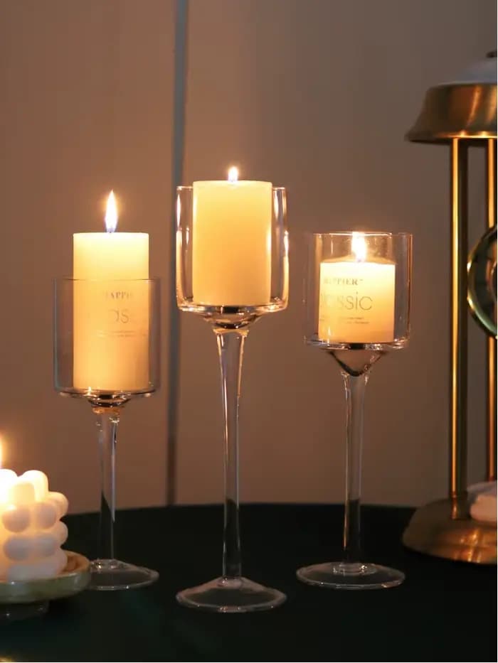 1Set3 moderne lumière luxe grand bougeoir en verre accessoires de mariage chandelier Transparent