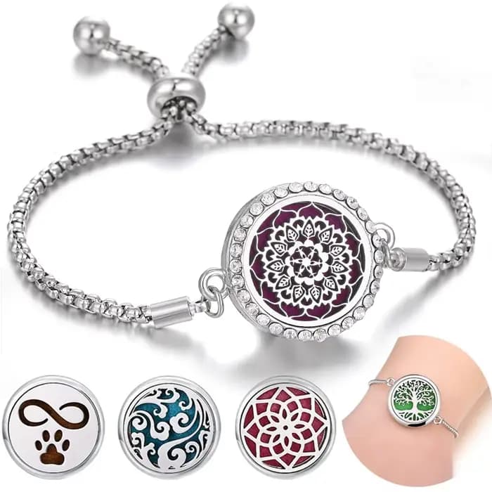 Bracelet d'aromathérapie avec médaillon arbre de vie pour homme et femme, bijoux diffuseur d'huiles essentielles et de parfum en cristal