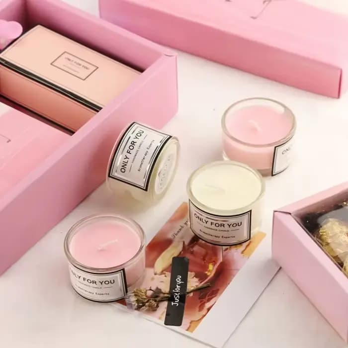 Bougie parfumée en cire de soja, 2 pièces/boîte, bougie d'aromathérapie romantique en verre sans fumée, bougie écologique 5x3cm, coffret cadeau