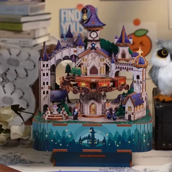 Boîte à musique château magique, liquidation, Kits de construction de maquettes en bois, puzzle 3D assemblé, peut bouger pour les amis, cadeaux d'anniversaire