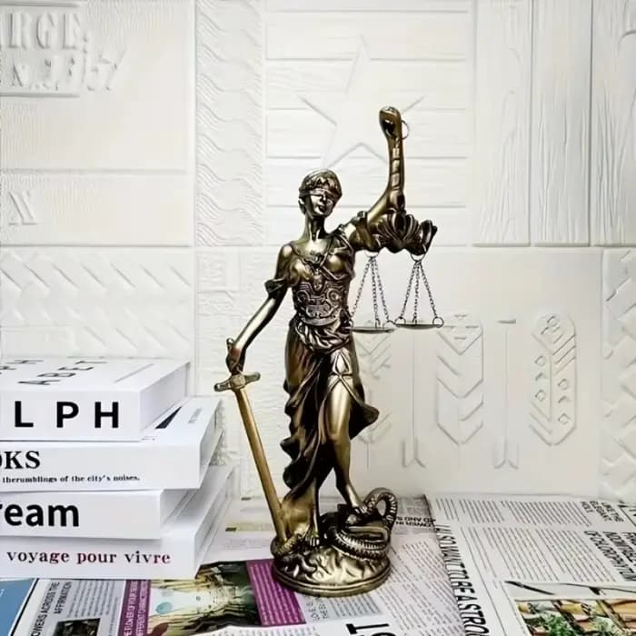 Ornement de la déesse de la justice de style européen, design rétro, thème justice, ornement rétro pour la maison, imitation cuivre