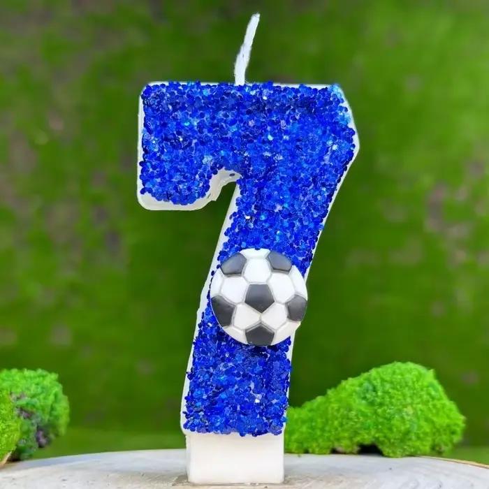 Bougie de gâteau de Football bleue, numéro 0-9, bougie décorative pour gâteau de fête d'anniversaire, décoration de gâteau