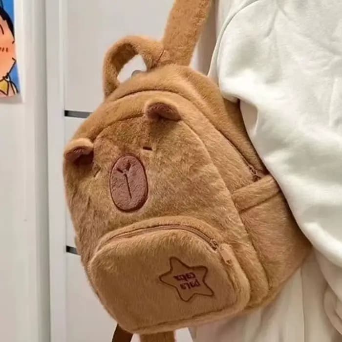 Kawaii Capybara sac à dos en peluche pour femmes polyvalent dessin animé drôle Capibala sac à bandoulière aLrge capacité sac fourre-tout