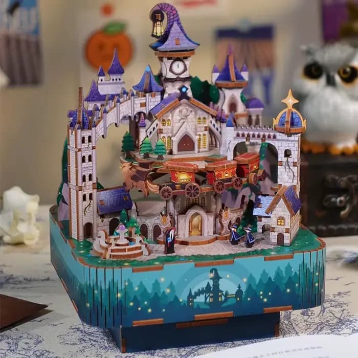 Boîte à musique château magique, liquidation, Kits de construction de maquettes en bois, puzzle 3D assemblé, peut bouger pour les amis, cadeaux d'anniversaire