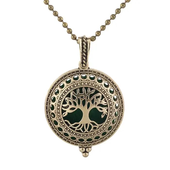 Nouveau diffuseur d'arôme arbre de vie collier ouvert Antique Vintage médaillon pendentif parfum huile essentielle