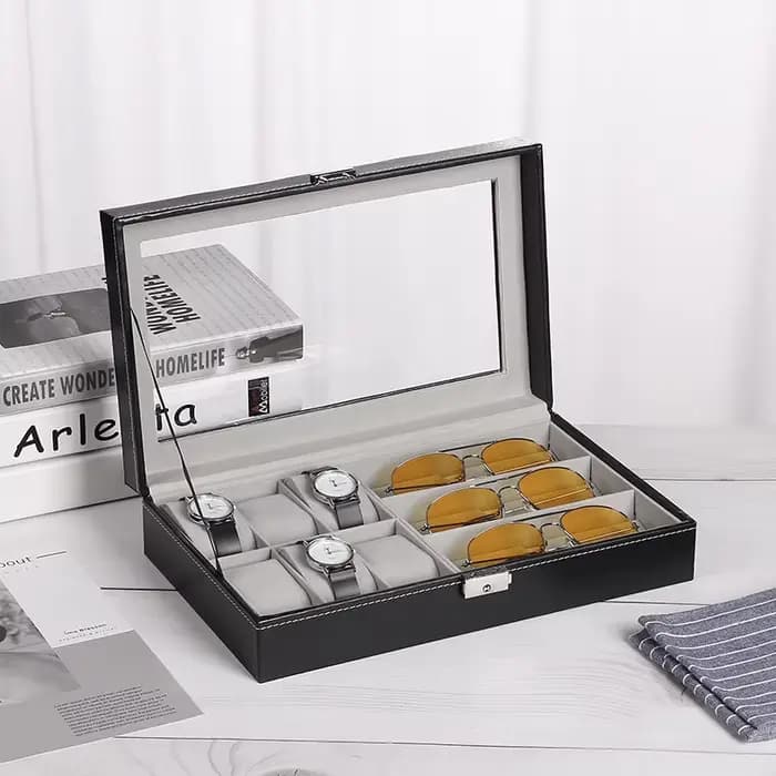 WELLZONE – boîte à bijoux multifonctionnelle de grande capacité, boîte de rangement d'accessoires haut de gamme, boîte d'organisation de lunettes de soleil en cuir