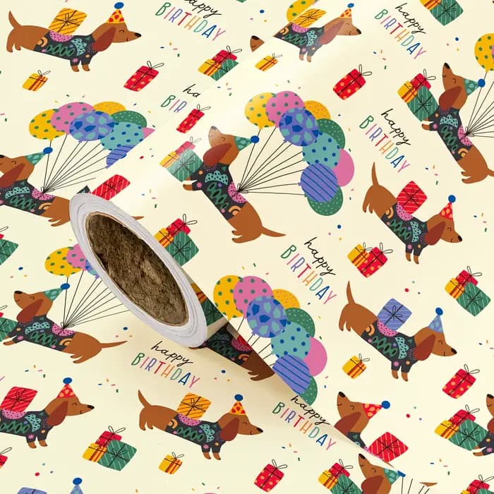 1 rouleau de papier cadeau coloré pour anniversaire, motif Teckel |   Rouleau de 43 cm x 300 cm pour fêtes d'anniversaire, événements sur le thème des animaux et anniversaires d'enfants