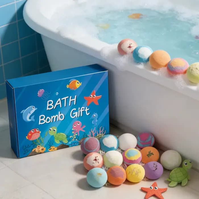Bombes de bain pour enfants avec surprise cachée, bulles colorées et riches, jouets de bain amusants et relaxants pour enfants, coffret cadeau de vacances pour enfants, bain moussant océanique