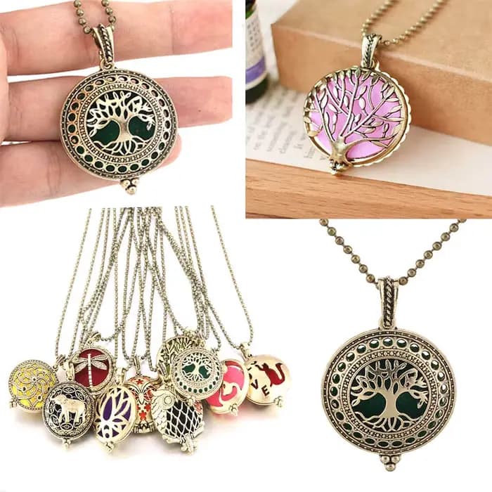 Nouveau diffuseur d'arôme arbre de vie collier ouvert Antique Vintage médaillon pendentif parfum huile essentielle