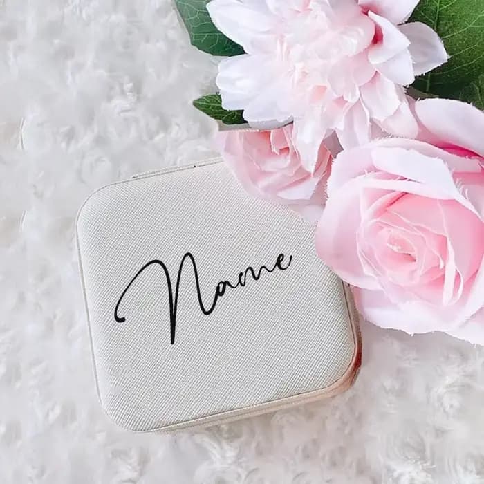 Boîte à bijoux personnalisée pour filles, étui à bijoux de voyage avec nom, cadeau personnalisé pour anniversaires, demoiselles d'honneur, cadeaux de mariage, saint-valentin