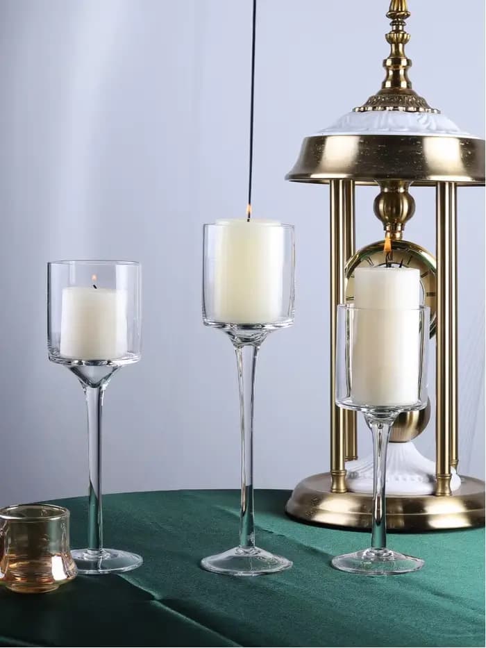 1Set3 moderne lumière luxe grand bougeoir en verre accessoires de mariage chandelier Transparent
