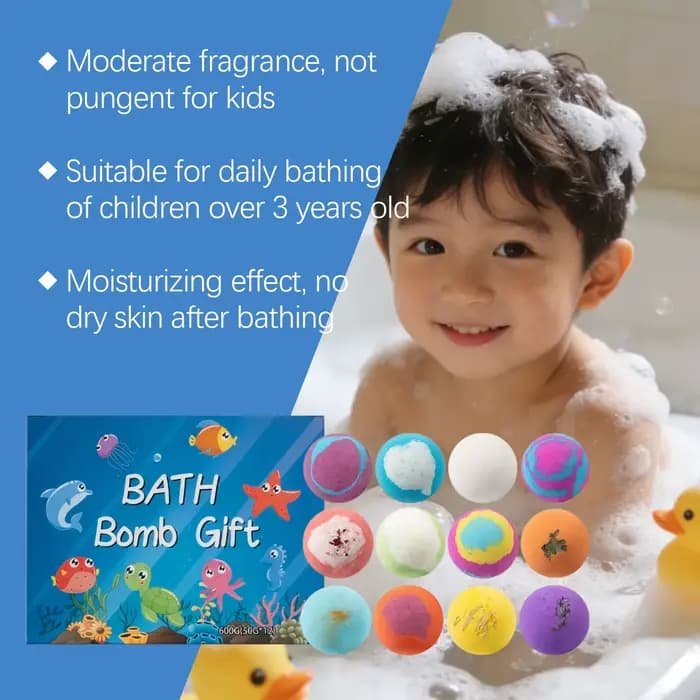 Ensemble de 12 bombes de bain pour enfants, faites à la main, naturelles, méga bulles, surprise, amusantes, respectueuses de la peau, Kit de bain moussant, jouets océaniques, cadeau