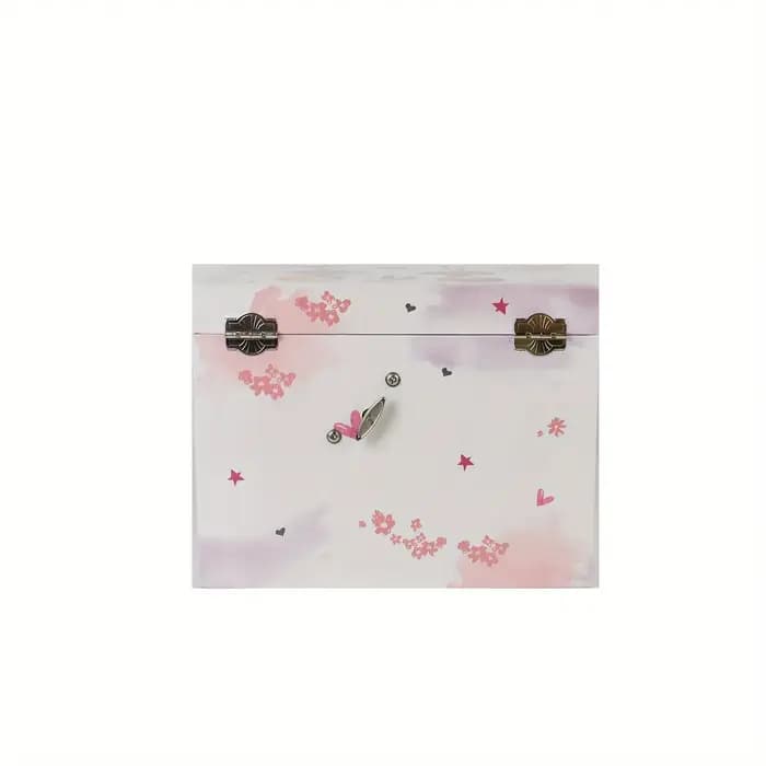 Boîte de rangement pour musique, boîte carrée à trois niveaux multi-compartiments avec quatre tiroirs et décoration miroir, design classique de ballerine, grand espace pour ranger des bijoux, des acce