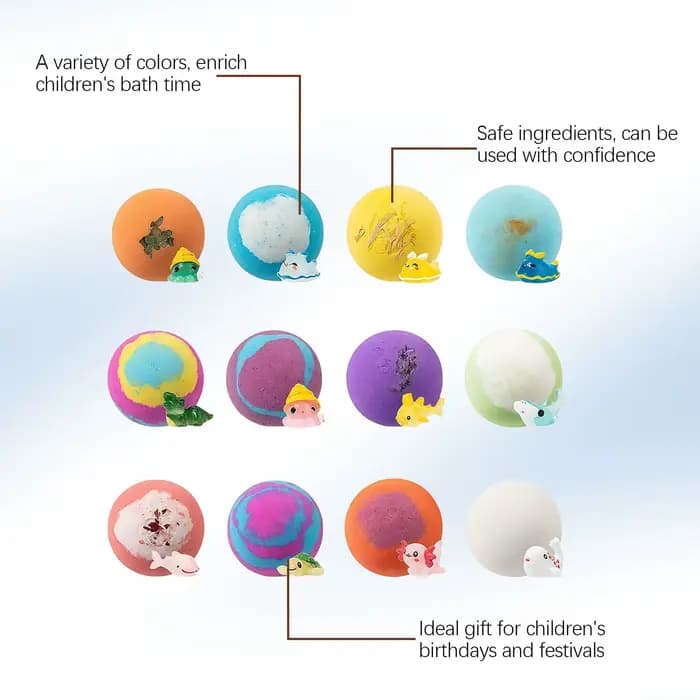 Bombes de bain pour enfants avec surprise cachée, bulles colorées et riches, jouets de bain amusants et relaxants pour enfants, coffret cadeau de vacances pour enfants, bain moussant océanique