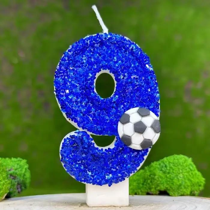 Bougie de gâteau de Football bleue, numéro 0-9, bougie décorative pour gâteau de fête d'anniversaire, décoration de gâteau