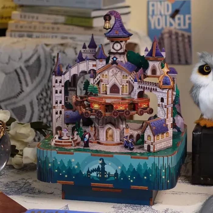 Boîte à musique château magique, liquidation, Kits de construction de maquettes en bois, puzzle 3D assemblé, peut bouger pour les amis, cadeaux d'anniversaire