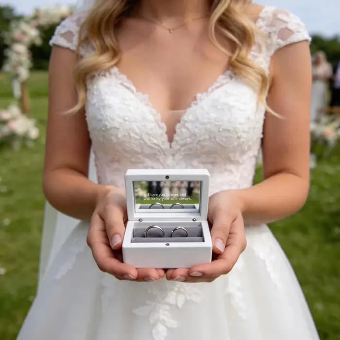 Boîte à alliances personnalisée pour 2 alliances, boîte à alliances personnalisée pour la mariée et le marié avant l'église, boîte à alliances pour le mariage