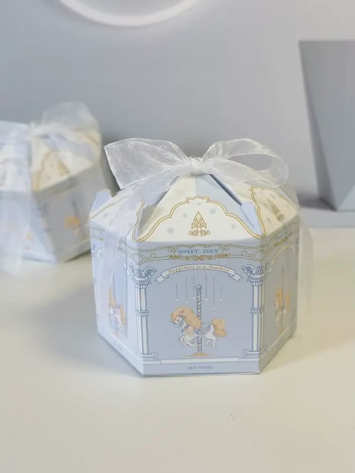Boîtes à Bonbons Bleues pour Bébé, Série Carrousel, Design Minute, Hexagone, ixd'Anniversaire, Coffret Cadeau pour Patients de Mariage, ixPréChristophe