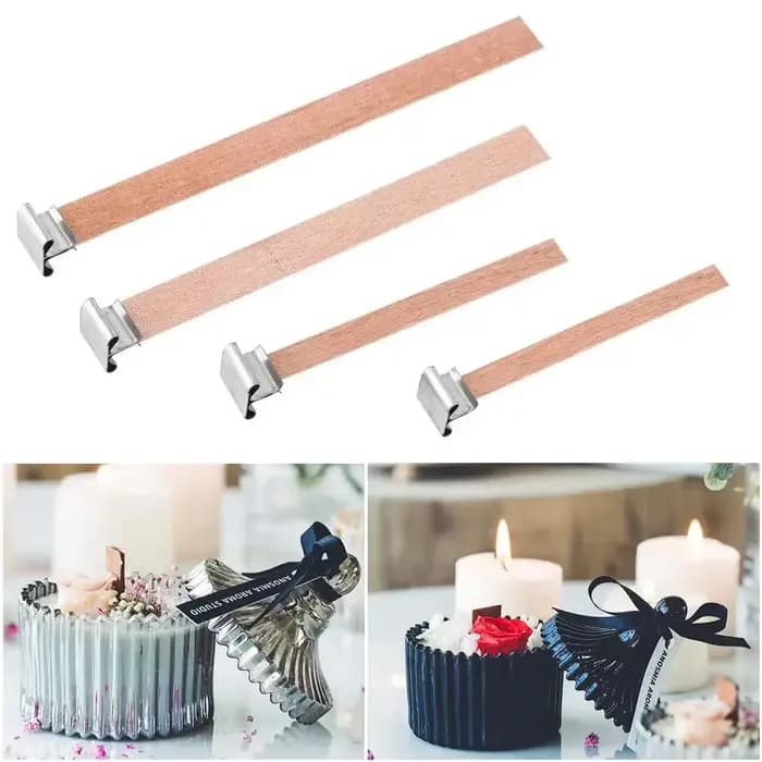 Mèche de bougies en bois pour bricolage, Kit de fabrication de pots de bougies en paraffine, noyau de bougie avec Base à Clip, noyaux de mèche de bougie sans fumée faits à la main, 10 pièces