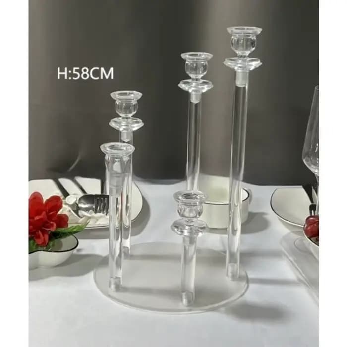 Bougeoir Transparent à 5 têtes avec Base circulaire, bougeoirs en acrylique, décoration florale de Table principale