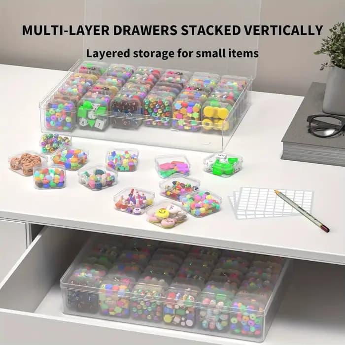 Boîte de rangement de perles, ensemble de boîtes de rangement de perles de 61 pièces, organisateurs de petites perles transparents de grande capacité et étuis de rangement en plastique avec étiquette