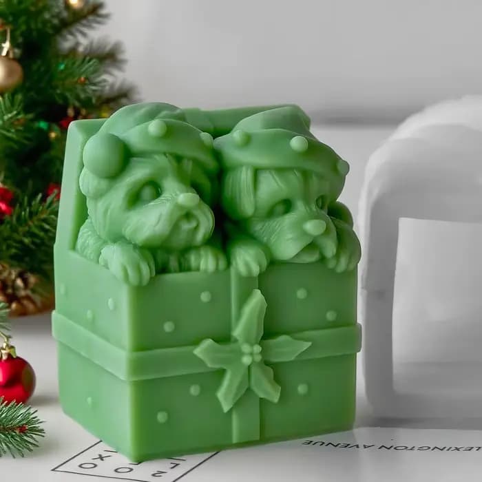 Boîte cadeau de noël pour chien, bougie, moule en Silicone, bricolage, décor de noël, cire aromatique, plâtre, artisanat, amoureux des animaux de compagnie, décoration de la maison