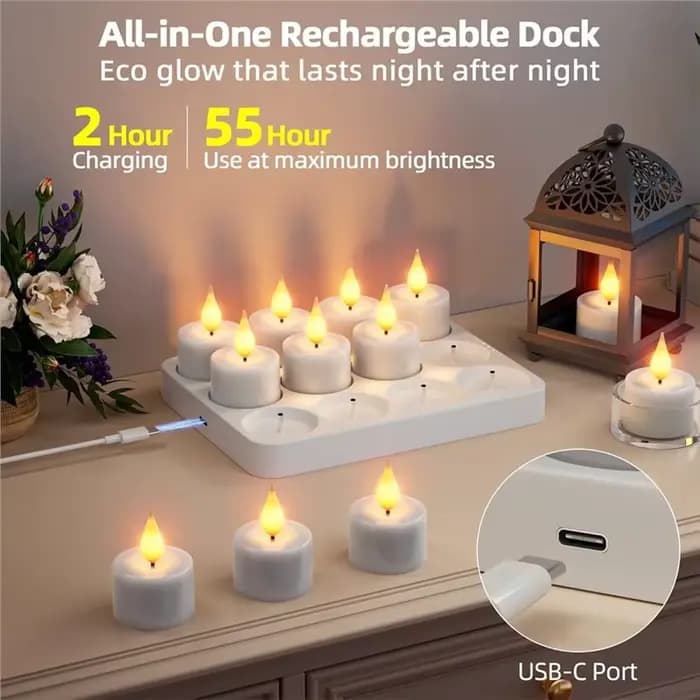 Bougies chauffe-plat LED rechargeables, faciles à utiliser, minuterie et Base de chargement pour la décoration