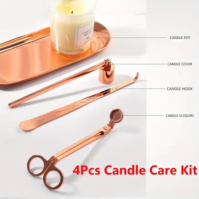 Kit de soins de bougies de luxe en acier inoxydable, coupe-mèche, ciseaux, crochets d'extincteur, outil de bougies, ensemble d'accessoires de bougies, 4 pièces/ensemble