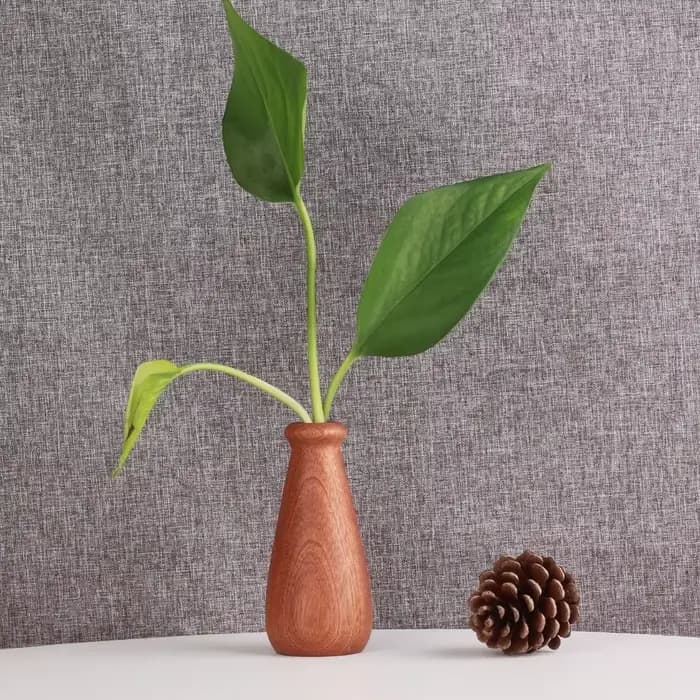 Arrangement floral simple, vase en bois, minimalisme, pot de fleurs fait à la main, forme de calebasse, décoration de table, décoration de la maison