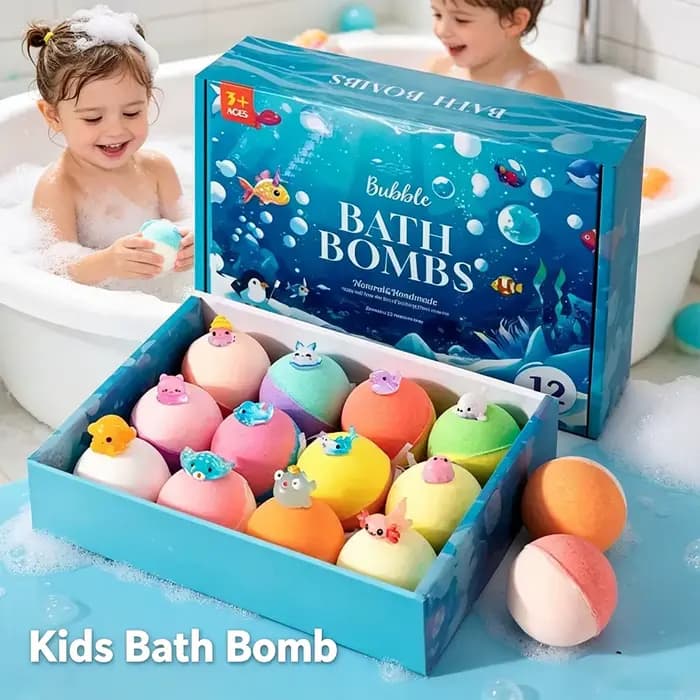 12 bombes de bain pour enfants par boîte avec des jouets surprise à l'intérieur, offrant une expérience de bain de niveau spa pour les enfants