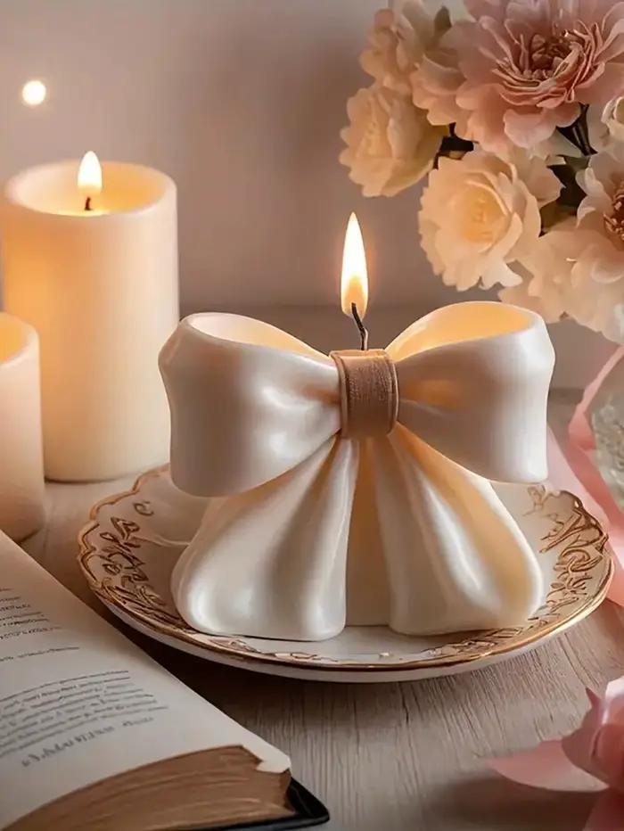1 bougie parfumée en forme d'arc, design d'arc 3D, parfum longue durée, convient à la décoration de la maison, cadeaux parfaits pour la Saint-Valentin