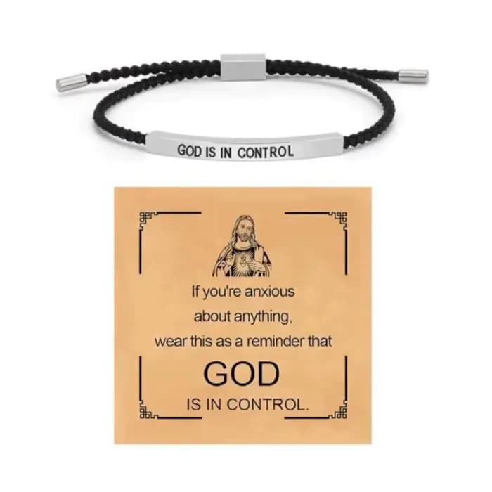 Bracelet d'inspiration élégant «il est dans le contrôle», bracelet avec lettres gravées pour femmes et hommes, réglable, bijoux cadeaux