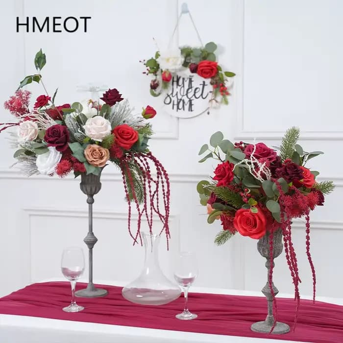 Vase série noël avec fleur, Arrangement Floral pour réception de mariage, chandelier de Table, décorations, fournitures de tir H866212