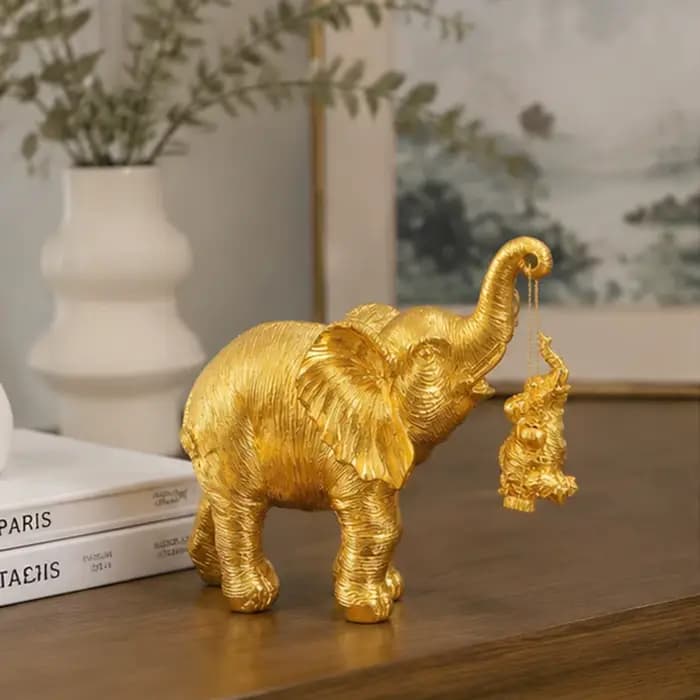 Figurine décorative éléphant de luxe, statue d'éléphant en résine dorée et argentée, cadeau porte-bonheur Feng Shui pour la décoration de la maison et du bureau